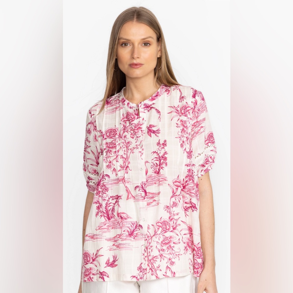 Johnny Was Pink Floral Button Down Shirt